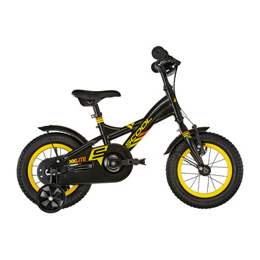 S'COOL XXLITE Steel 12" Kids Bike Black/Yellow 0